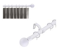 Lister Cartwright 19 mm Curtain Pole for Windows, Extendable 120 - 210 cm, White Metal Rod with Ball Finials, Adjustable Drapery Pole for Curtains, Living Room,Bedroom Non Slip