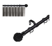 Lister Cartwright 19 mm Curtain Pole for Windows, Extendable 210-360 cm, Black Metal Rod with Knotted Finials, Adjustable Drapery Pole for Curtains, Living Room,Bedroom Non Slip