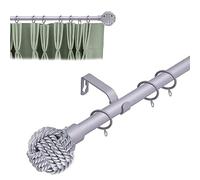 Lister Cartwright 19 mm Curtain Pole for Windows, Extendable 210-360 cm, Satin Steel Metal Rod with Knotted Finials, Adjustable Drapery Pole for Curtains, Living Room,Bedroom Non Slip