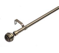 Lister Cartwright 19 mm Curtain Pole for Windows, Extendable 70-120 cm, Antique Brass Metal Rod with Ribbed Ball Finials, Adjustable Drapery Pole for Eyelet Curtains, Living Room,Bedroom Non Slip