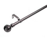 Lister Cartwright 19 mm Curtain Pole for Windows, Extendable 70-120 cm, Black Nickel Metal Rod with Ribbed Ball Finials, Adjustable Drapery Pole for Eyelet Curtains, Living Room,Bedroom Non Slip