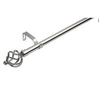 Lister Cartwright 19 mm Curtain Pole for Windows, Extendable 70-120 cm, Brushed Steel Metal Rod with Cage Ball Finials, Adjustable Drapery Pole for Eyelet Curtains, Living Room,Bedroom Non Slip