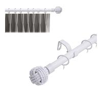 Lister Cartwright 19 mm Curtain Pole for Windows, Extendable 70-120 cm, White Metal Rod with Knotted Finials, Adjustable Drapery Pole for Curtains, Living Room,Bedroom Non Slip