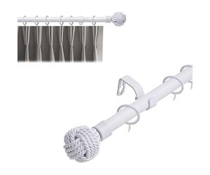 Lister Cartwright 19 mm Extendable Metal Curtain Poles Rods Voile Easy Fitting - White (Knotted Finials, 70-120 cm)