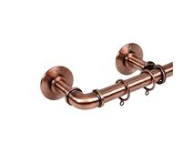 Lister Cartwright 25mm Antique Copper Industrial Pipe Extendable Curtain Pole Heavy Duty Metal Curtain Rod with Rings - Wall or Ceiling Mounted- Vintage Pipe Style for Living Room, Bedroom(120-320 cm)