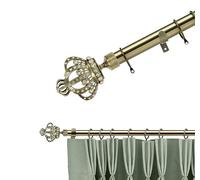 Lister Cartwright 28mm Antique Brass Adjustable Extendable Metal Curtain Pole Set Rings with Crowning Majesty Finial Voile Easy fit to Outdoor, Bedroom, Living Room (120-220 cm)
