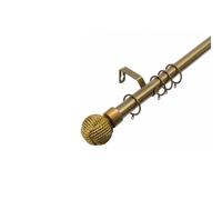 Lister Cartwright 28mm Antique Brass Adjustable Extendable Metal Curtain Pole Set Rings with Knotted Ball Finial Voile Easy fit to Outdoor, Bedroom, Living Room (210-320 cm)