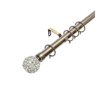 Lister Cartwright 28mm Antique Brass Adjustable Telescopic Extendable Metal Curtain Pole Set Rings with Diamante Ball Finial Voile Easy fit to Outdoor, Bedroom, Living Room (210-400 cm)