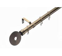 Lister Cartwright 28mm Antique Brass Adjustable Telescopic Extendable Metal Curtain Pole Set Rings with Horologue Finial Voile Easy fit to Outdoor, Bedroom, Living Room(120-210 cm)