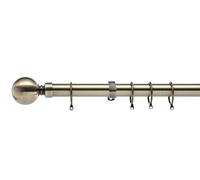 Lister Cartwright 28mm Antique Brass Adjustable Telescopic Extendable Metal Curtain Pole Set Rings with Ball Finial Voile Easy fit to Outdoor, Bedroom, Living Room (210-350 cm)