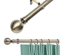 Lister Cartwright 28mm Antique Brass Adjustable Telescopic Extendable Metal Curtain Pole Set with Ball Finial Voile Easy fit to Outdoor, Bedroom, Living Room (120-210 cm)