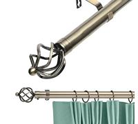 Lister Cartwright 28mm Antique Brass Adjustable Telescopic Extendable Metal Curtain Pole Set with Cage Finial Voile Easy fit to Outdoor, Bedroom, Living Room (70-120 cm)