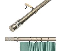 Lister Cartwright 28mm Antique Brass Adjustable Telescopic Extendable Metal Curtain Pole Set with Diamante Stripe Finial Voile Easy fit to Outdoor, Bedroom, Living Room (210-350 cm)