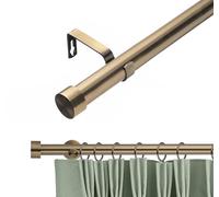 Lister Cartwright 28mm Antique Brass Adjustable Telescopic Extendable Metal Curtain Pole Set with Stopper Finial Voile Easy fit to Outdoor, Bedroom, Living Room (210-400 cm)