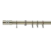 Lister Cartwright 28mm Antique Brass Fixed Metal Curtain Pole Set Rings with Diamante Stripe Finial Voile Easy fit to Outdoor, Bedroom, Living Room (400 cm)