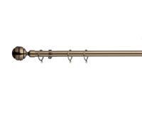 Lister Cartwright 28mm Antique Brass Fixed Metal Curtain Pole Set Rings With Ribbed Ball Finial(400 Cm)