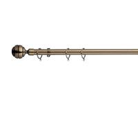 Lister Cartwright 28mm Antique Brass Fixed Metal Curtain Pole Set Rings with Ribbed Ball Finial Voile Easy fit to Outdoor, Bedroom, Living Room (300 cm)