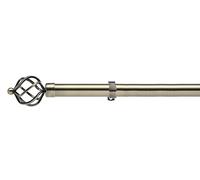 Lister Cartwright 28mm Antique Brass Fixed Metal Curtain Pole Set with Cage Finial Voile Easy fit to Outdoor, Bedroom, Living Room (120 cm)