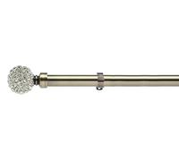 Lister Cartwright 28mm Antique Brass Fixed Metal Curtain Pole Set with Diamante Ball Finial Voile Easy fit to Outdoor, Bedroom, Living Room (120 cm)