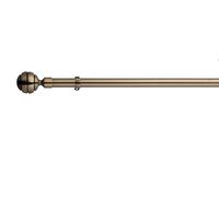 Lister Cartwright 28mm Antique Brass Fixed Metal Curtain Pole Set with Ribbed Ball Finial Voile Easy fit to Outdoor, Bedroom, Living Room (120 cm)