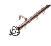 Lister Cartwright 28mm Antique Copper Adjustable Extendable Metal Curtain Pole Set Rings with Cage Finial Voile Easy fit to Outdoor, Bedroom, Living Room (120-220 cm)