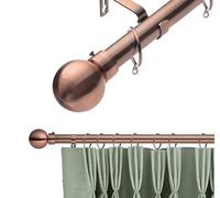 Lister Cartwright 28mm Antique Copper Adjustable Telescopic Extendable Metal Curtain Pole Set Rings with Ball Finial Voile Easy fit to Outdoor, Bedroom, Living Room (120-210 cm)