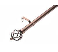 Lister Cartwright 28mm Antique Copper Adjustable Telescopic Extendable Metal Curtain Pole Set with Cage Finial Voile Easy fit to Outdoor, Bedroom, Living Room (70-120 cm)