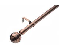 Lister Cartwright 28mm Antique Copper Adjustable Telescopic Extendable Metal Curtain Pole Set with Ribbed Ball Finial Voile Easy fit to Outdoor, Bedroom, Living Room (120-210 cm)