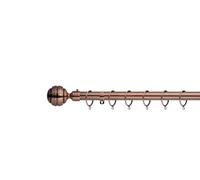 Lister Cartwright 28mm Antique Copper Fixed Metal Curtain Pole Set Rings With Ribbed Ball Finial (240 Cm)