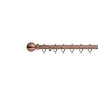 Lister Cartwright 28mm Antique Copper Telescopic Fixed Metal Curtain Pole Set Rings with Ball Finial Voile Easy fit to Outdoor, Bedroom, Living Room (240 cm)