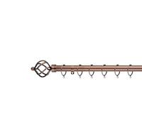 Lister Cartwright 28mm Antique Copper Telescopic Fixed Metal Curtain Pole Set Rings with Cage Finial Voile Easy fit to Outdoor, Bedroom, Living Room (240 cm)