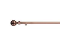 Lister Cartwright 28mm Antique Copper Telescopic Fixed Metal Curtain Pole Set with Ribbed Ball Finial Voile Easy fit to Outdoor, Bedroom, Living Room (120 cm)