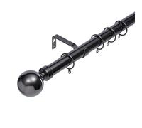 Lister Cartwright 28mm Black Nickle Adjustable Extendable Metal Curtain Pole Set Rings with Ball Finial Voile Easy fit to Outdoor, Bedroom, Living Room (210-320cm)