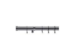 Lister Cartwright 28mm Black Nickle Fixed Metal Curtain Pole Set Rings with Stopper Finial Voile Easy fit to Outdoor, Bedroom, Living Room (300 cm)
