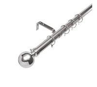 Lister Cartwright 28mm Chrome Fixed Metal Curtain Pole Set Rings with Ball Finial Voile Easy fit to Outdoor, Bedroom, Living Room (120 cm)