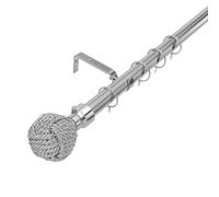 Lister Cartwright 28mm Polished Steel Adjustable Extendable Metal Curtain Pole Set Rings with Knotted Ball Finial Voile Easy fit to Outdoor, Bedroom, Living Room (70-120 cm)