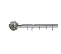 Lister Cartwright 28mm Polished Steel Fixed Metal Curtain Pole Set Rings with Knotted Ball Finial Voile Easy fit to Outdoor, Bedroom, Living Room (200 cm)