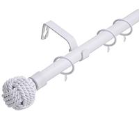 Lister Cartwright 28mm White Adjustable Extendable Metal Curtain Pole Set Rings with Knotted Ball Finial Voile Easy fit to Outdoor, Bedroom, Living Room (210-320 cm)