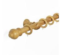 Lister Cartwright 33 mm Ribbed Ball Wood Curtain Poles Fixed Length Premium Quality Curtain Pole Wooden Beautiful Design Rubber Wooden Finials, Honey Oak Color 300 cm