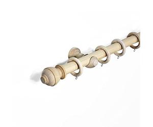 Lister Cartwright 33 mm Ribbed Ball Wood Curtain Poles Fixed Length Premium Quality Curtain Pole Wooden Beautiful Design Rubber Wooden Finials, Ash Color 200 cm