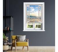 Lister Cartwright Blackout Roller Blinds Polyester Window Beach View Scenic Windows Blind Easy Fit Child Safety Included(Cream, 120 cm Width x 140 cm Drop)