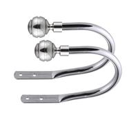 Lister Cartwright Curtain Hold Backs 2 x Metal Curtain Holdback Decorative Drapery All Fixing Inc (Brushed Steel, Elemental Ribbed Ball)