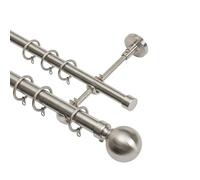 Lister Cartwright Double Curtain Extendable Pole Set with Polished Steel Ball Finials - 19mm & 28mm Metal Poles for Layered Curtains, Sheer & Blackout, Brackets, Rings & Fixings (210-320 cm)