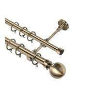 Lister Cartwright Double Curtain Fixed Pole Set with Antique Brass Ball Finials - 19mm & 28mm Metal Poles for Layered Curtains, Sheer & Blackout, Complete Kit with Brackets, Rings & Fixings (300 cm)