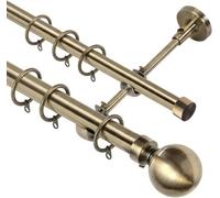 Lister Cartwright Double Curtain Fixed Pole Set With Antique Brass Ball Finials - 19mm And 28mm Metal Poles(240 Cm)