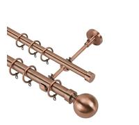 Lister Cartwright Double Curtain Fixed Pole Set with Antique Copper Ball Finials - 19mm & 28mm Metal Poles for Layered Curtains, Sheer & Blackout, Complete Kit with Brackets, Rings & Fixings (300 cm)