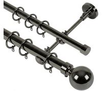 Lister Cartwright Double Curtain Fixed Pole Set With Black Nickle Ball Finials - 19mm And 28mm Metal Poles(240 Cm)