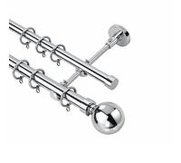 Lister Cartwright Double Curtain Fixed Pole Set with Chrome Ball Finials - 19mm & 28mm Metal Poles for Layered Curtains, Sheer & Blackout, Complete Kit with Brackets, Rings & Fixings (400 cm)