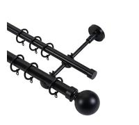 Lister Cartwright Double Curtain Fixed Pole Set with Obsidian Black Ball Finials - 19mm & 28mm Metal Poles for Layered Curtains, Sheer & Blackout, Complete Kit with Brackets, Rings & Fixings (300 cm)