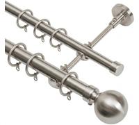 Lister Cartwright Double Curtain Fixed Pole Set With Polished Steel Ball Finials - 19mm And 28mm Metal Poles(150 Cm)